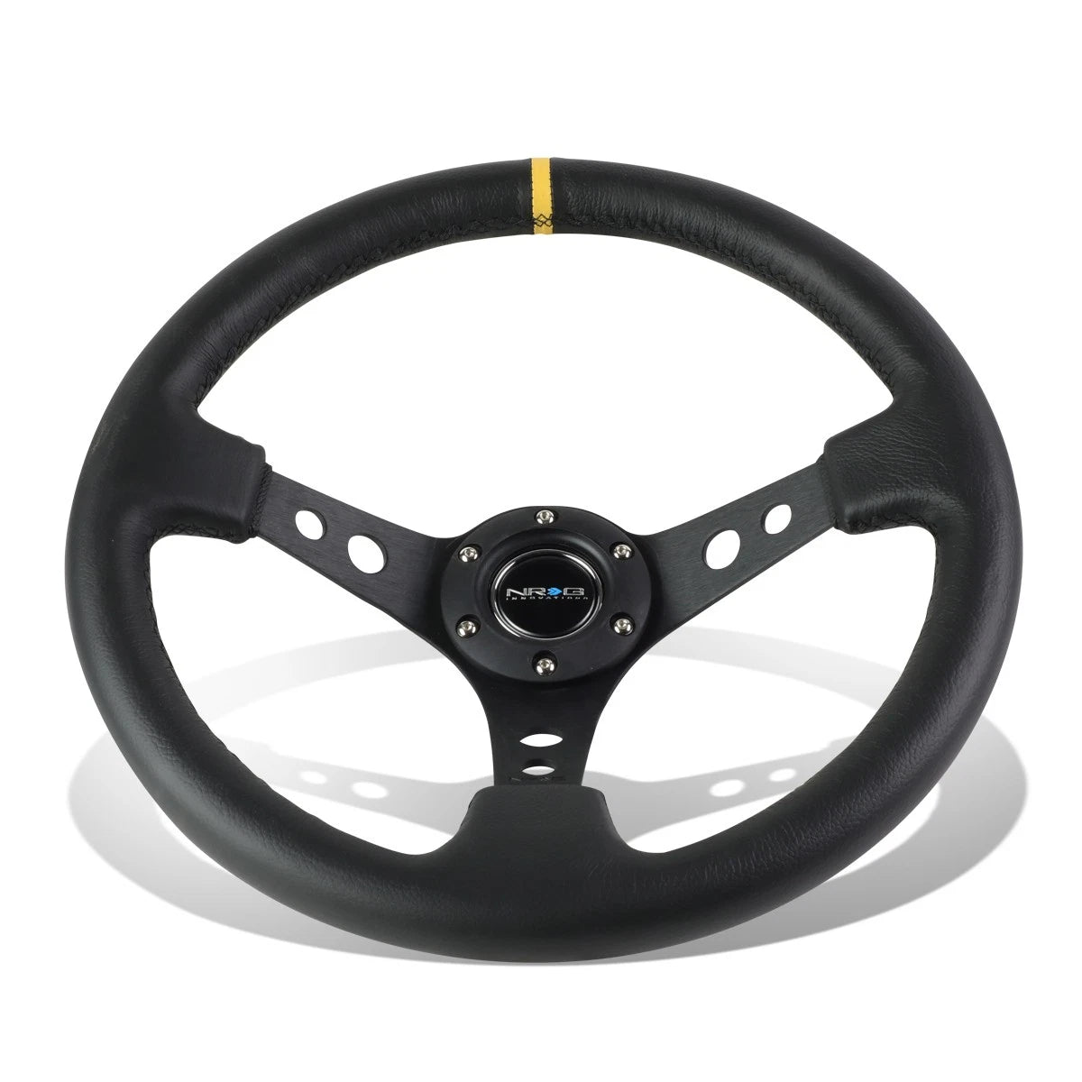Nrg Reinforced Steering Wheel 35cm 3"deep Dish Black Leather W/yellow