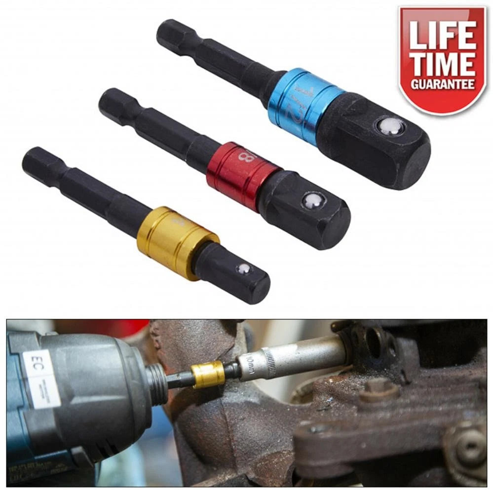 Colour Coded Cr-v Impact Socket Convertor Adaptors Set 1/4" 3/8" 1/2"