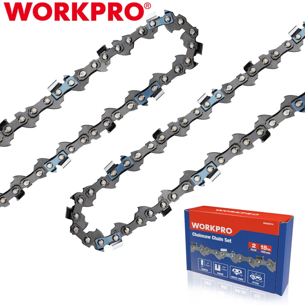 WORKPRO 18" Chainsaw Chain 2-Pack 3/8"Pitch 62 Drive Link Wood Cutting Saw Chain