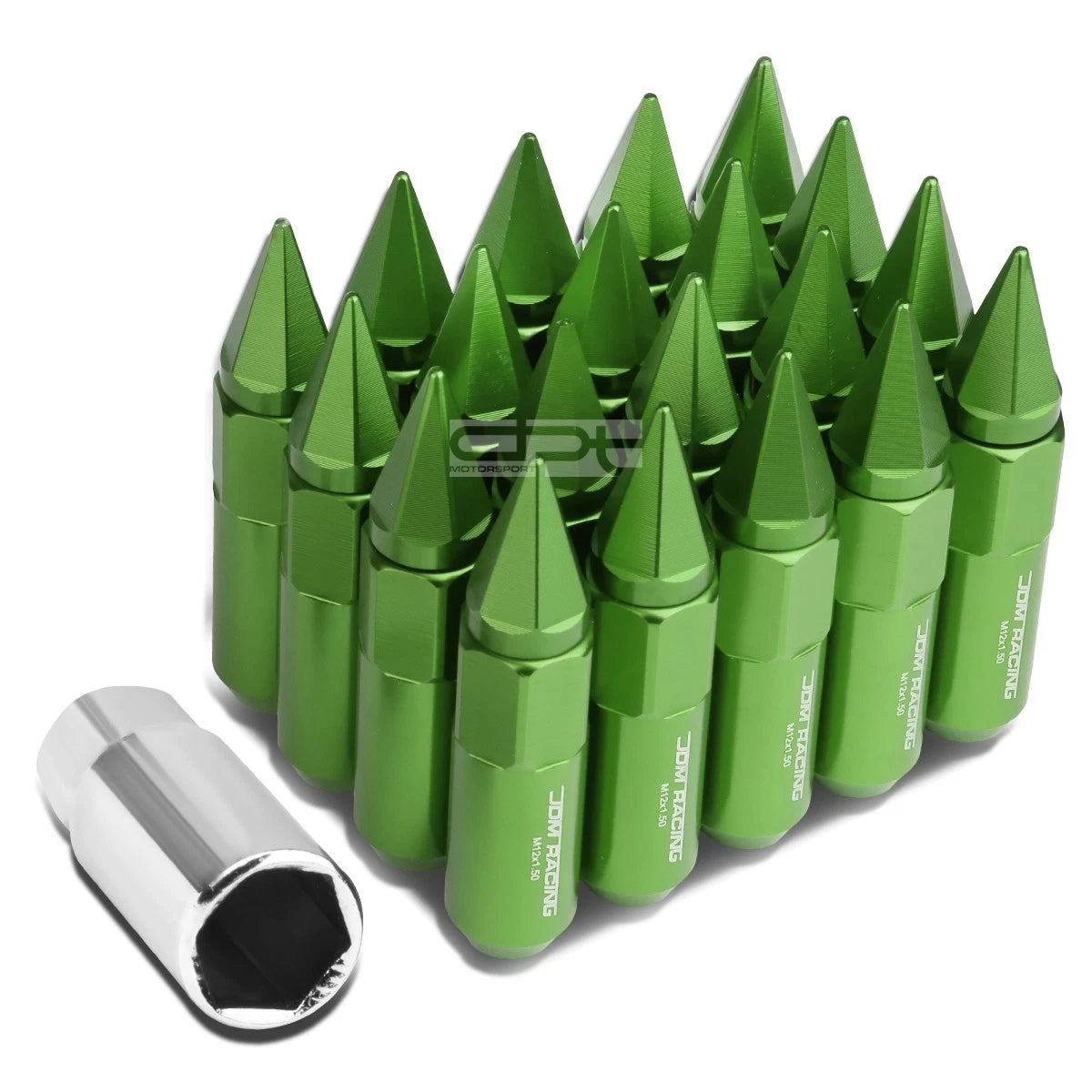 M12x1.5 90mm Tall 20mm Od Green Aluminum Jdm Spiked Cap Lug