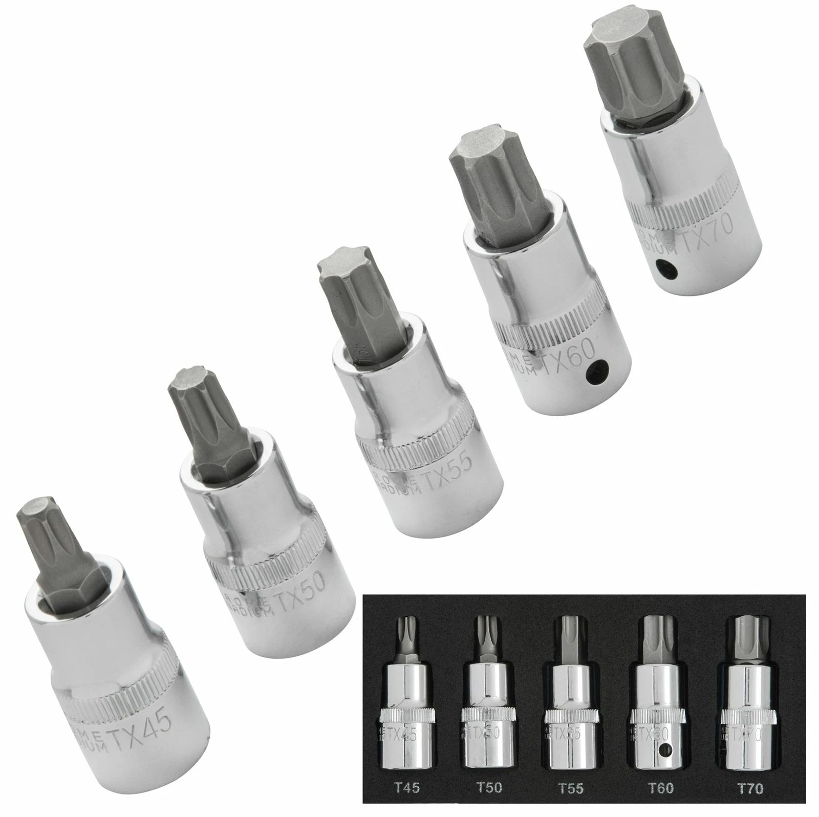 Bluespot Torx Bit Socket Set T45 - T70 1/2" Drive Male Star Sockets