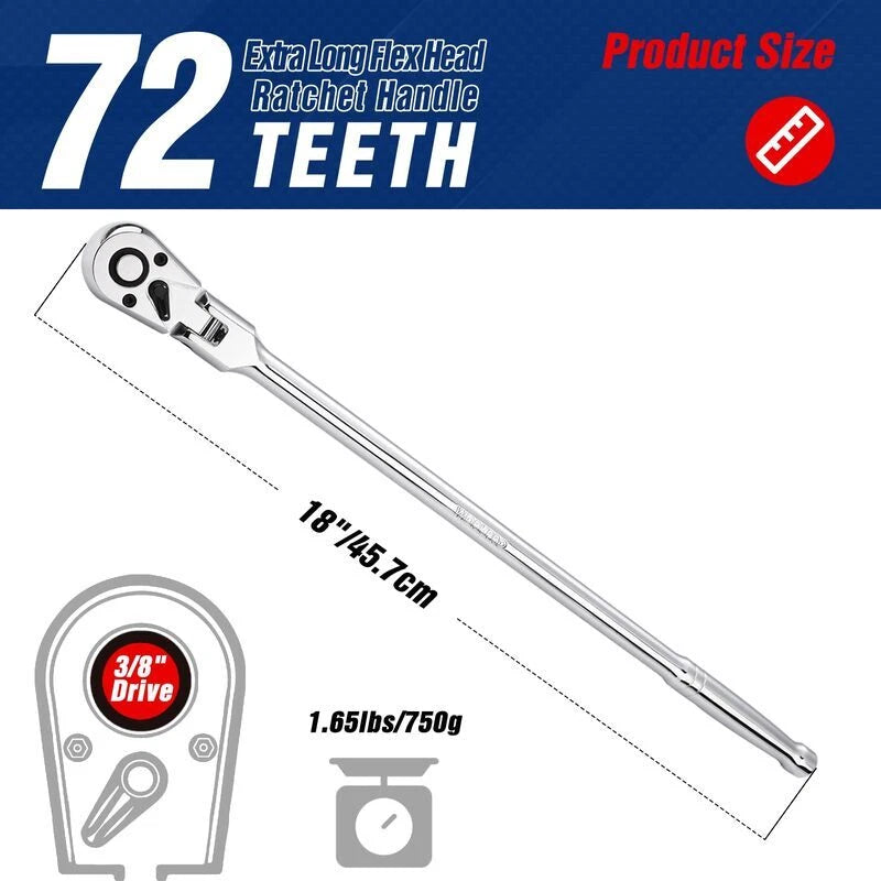 Workpro 3/8" Drive Extra Long Flex Head Ratchet 18inch Cr-v Steel