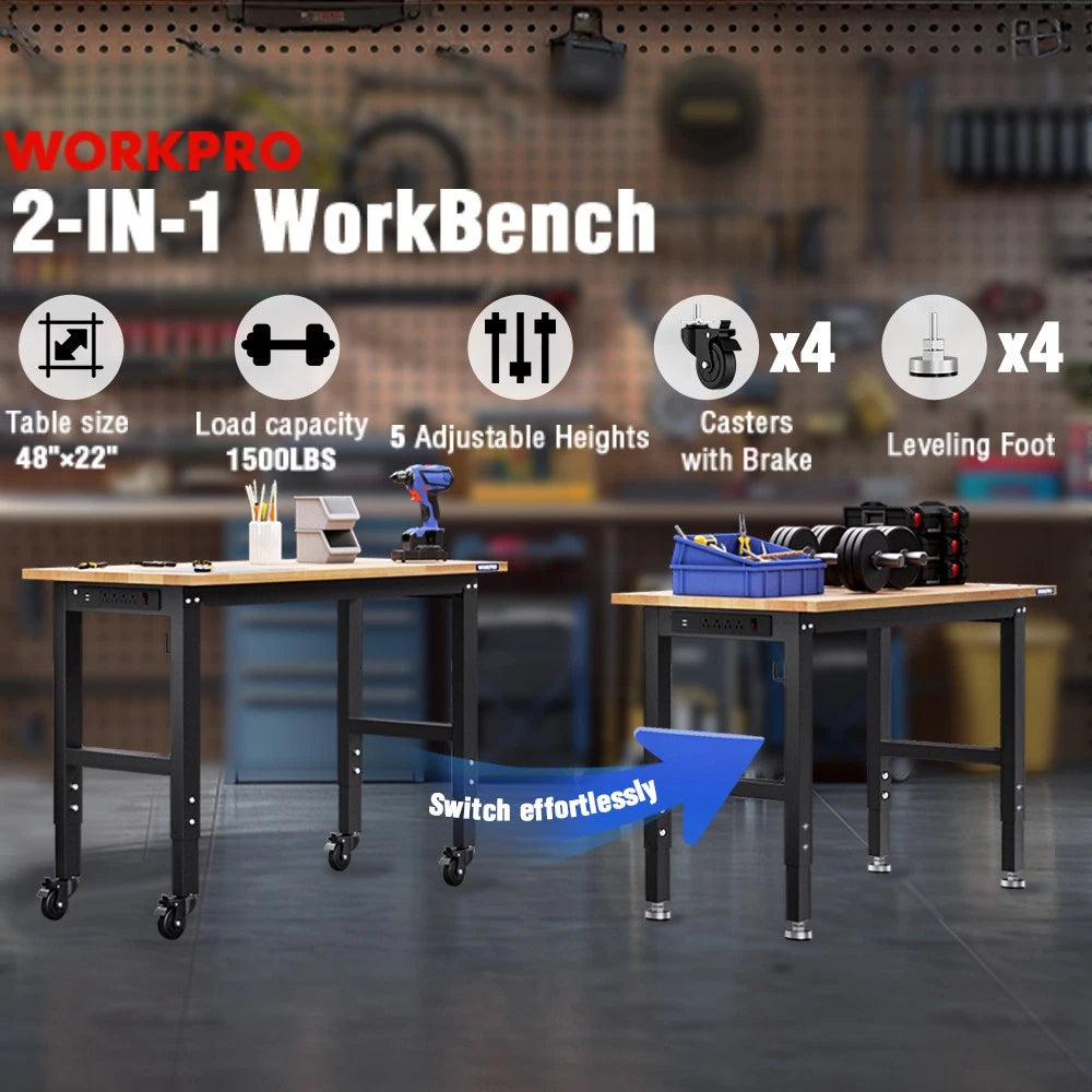 Workpro Adjustable Height Workbench 48"x22" Work | Built Supply Co