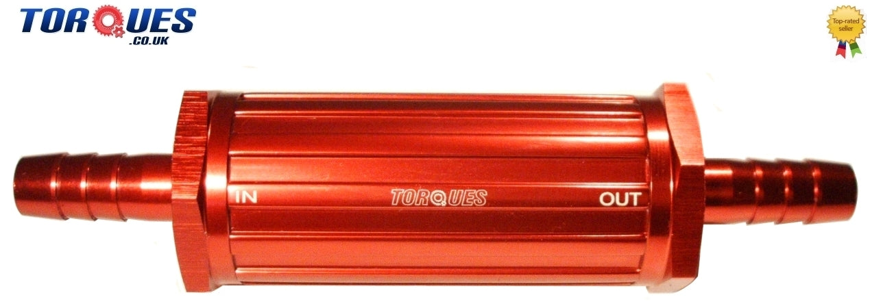 8MM 5/16" Barbed Red Push on Aluminium Fuel Filter 30 Micron Race
