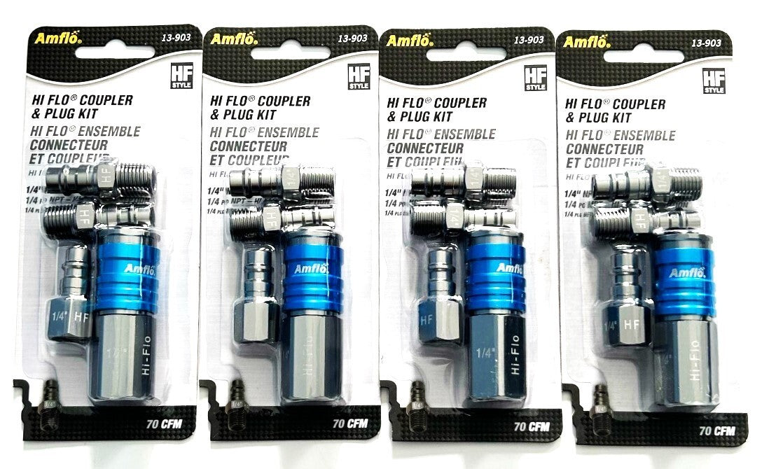 16pc AMFLO 1/4" NPT High Flow Air Hose Coupler Fitting Assortment Set #13-903Ope