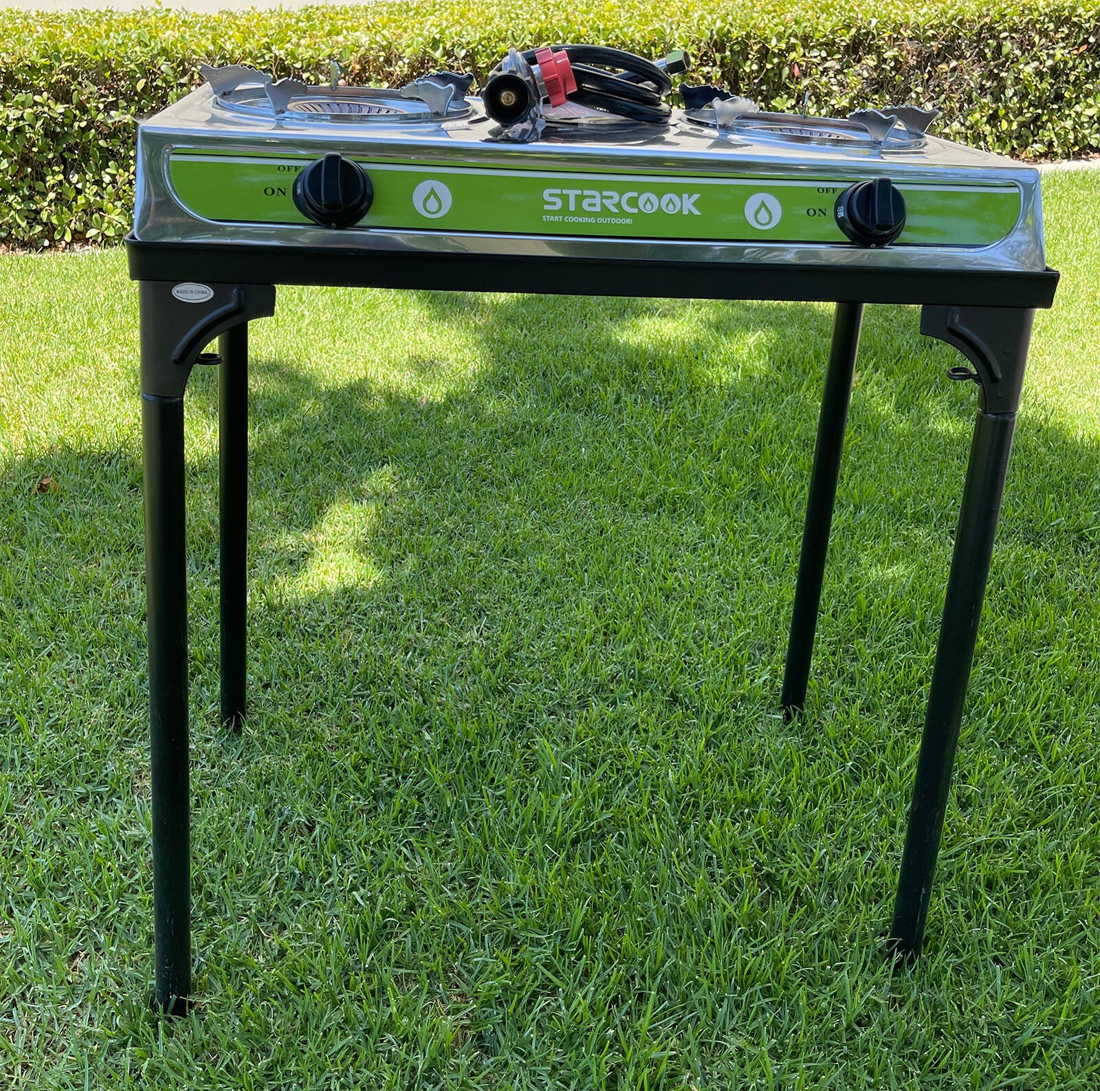 Stainless 30000BTU Double Propane LP Burner Stove Cooker W/Stand Hose Regulator