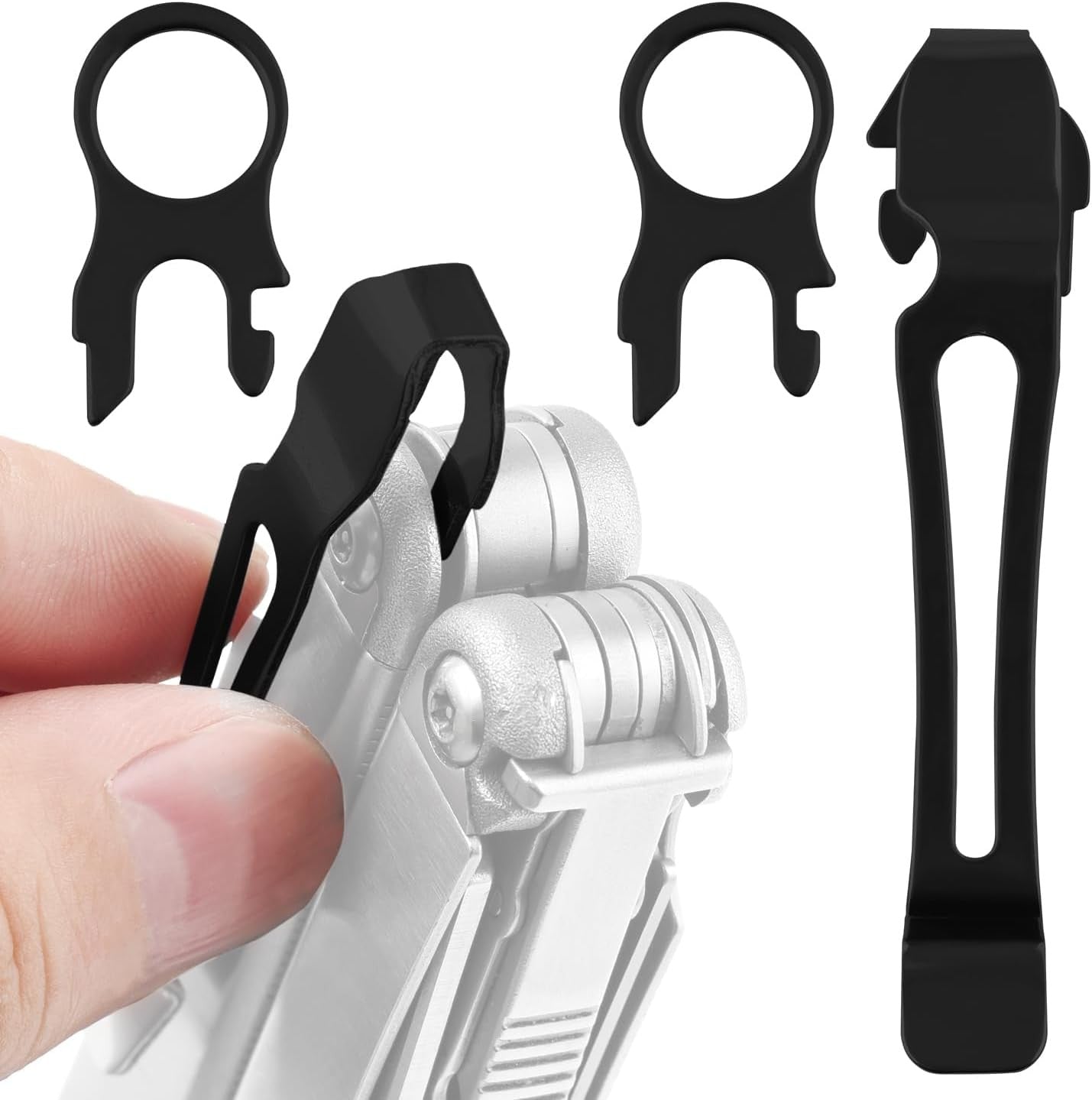 [2-Pack] 2 Black Quick Release Pocket Clips + 2 Black Lanyard Rings