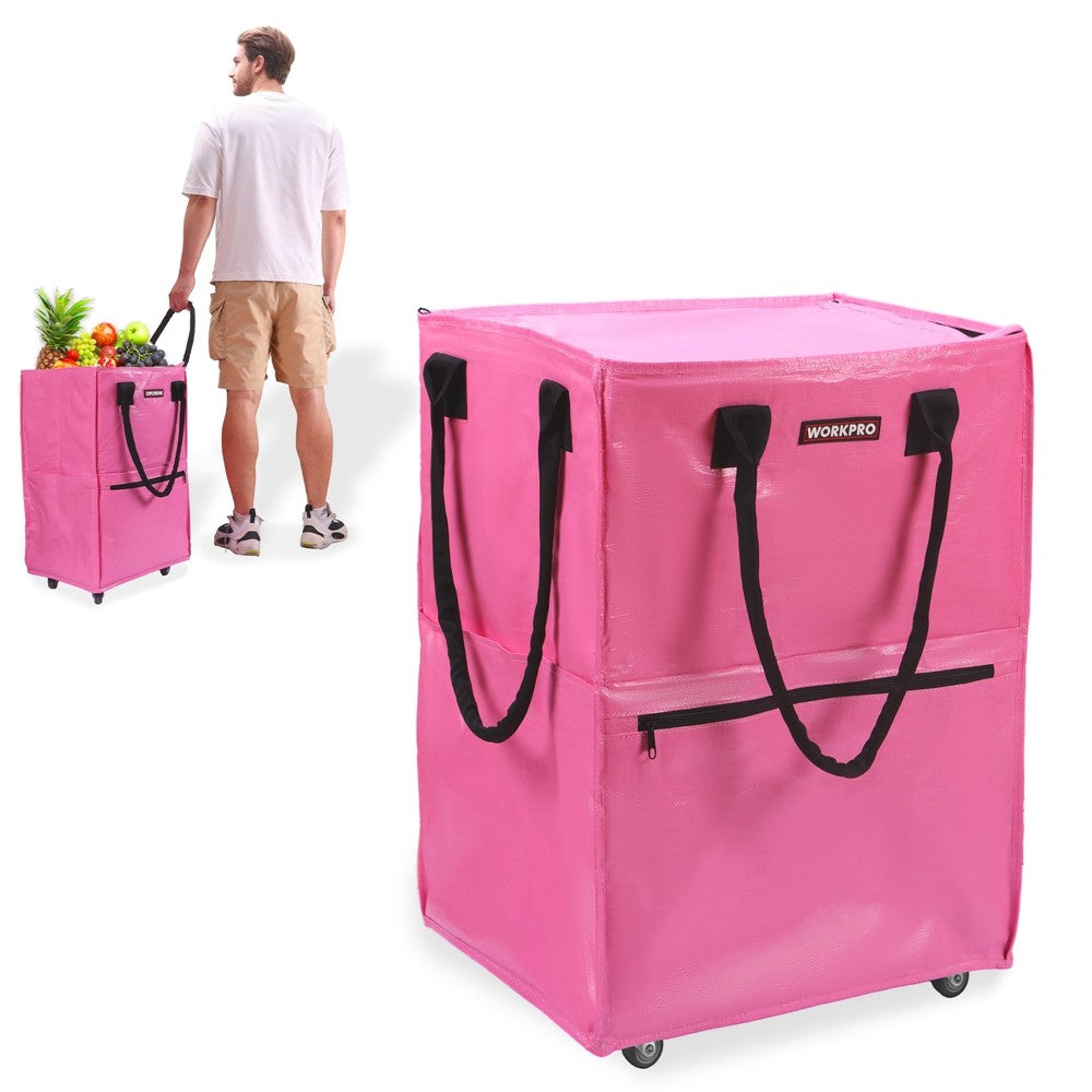 WORKPRO Medium Reusable Grocery Bag 4 Caster Wheels Heavy Duty Shop