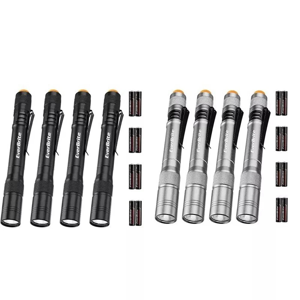 EverBrite Gray/Black LED Pen Light 4PACKS Aluminum Lightweigt Pocket Flashlights
