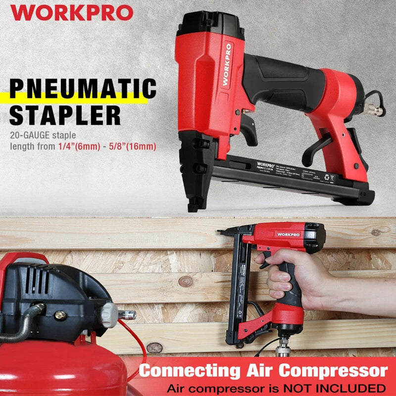 WORKPRO Pneumatic 20 Gauge Staple Gun T50 Upholstery Stapler 1/4" - 3/8" Staples