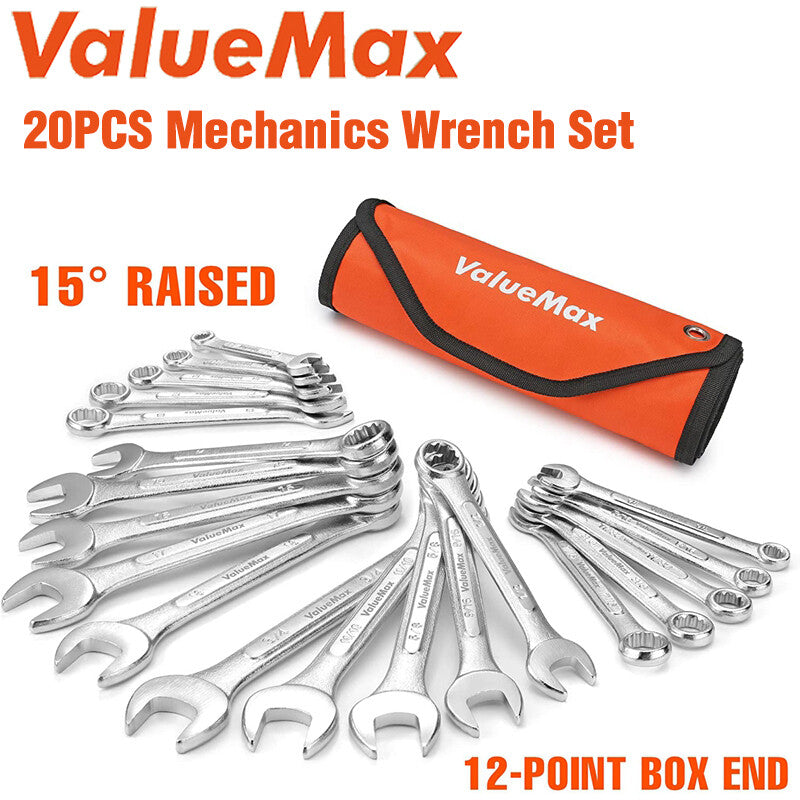 ValueMax 20PCS Mechanics Wrench Set Combination Wrench Set with pouch