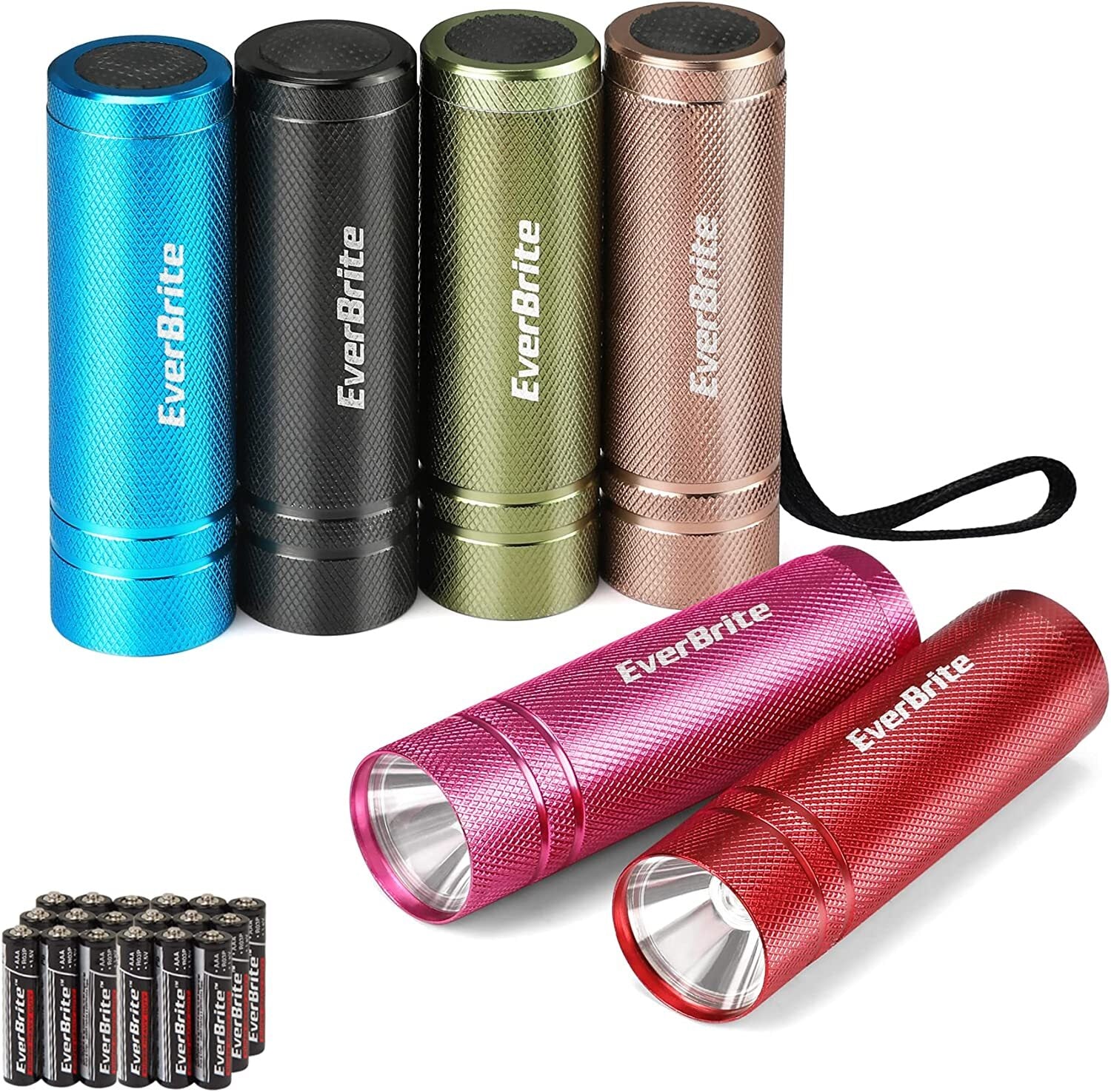 EverBrite 6-pack Mini LED Flashlight Set Aluminum LED 18 AAA Batteries included