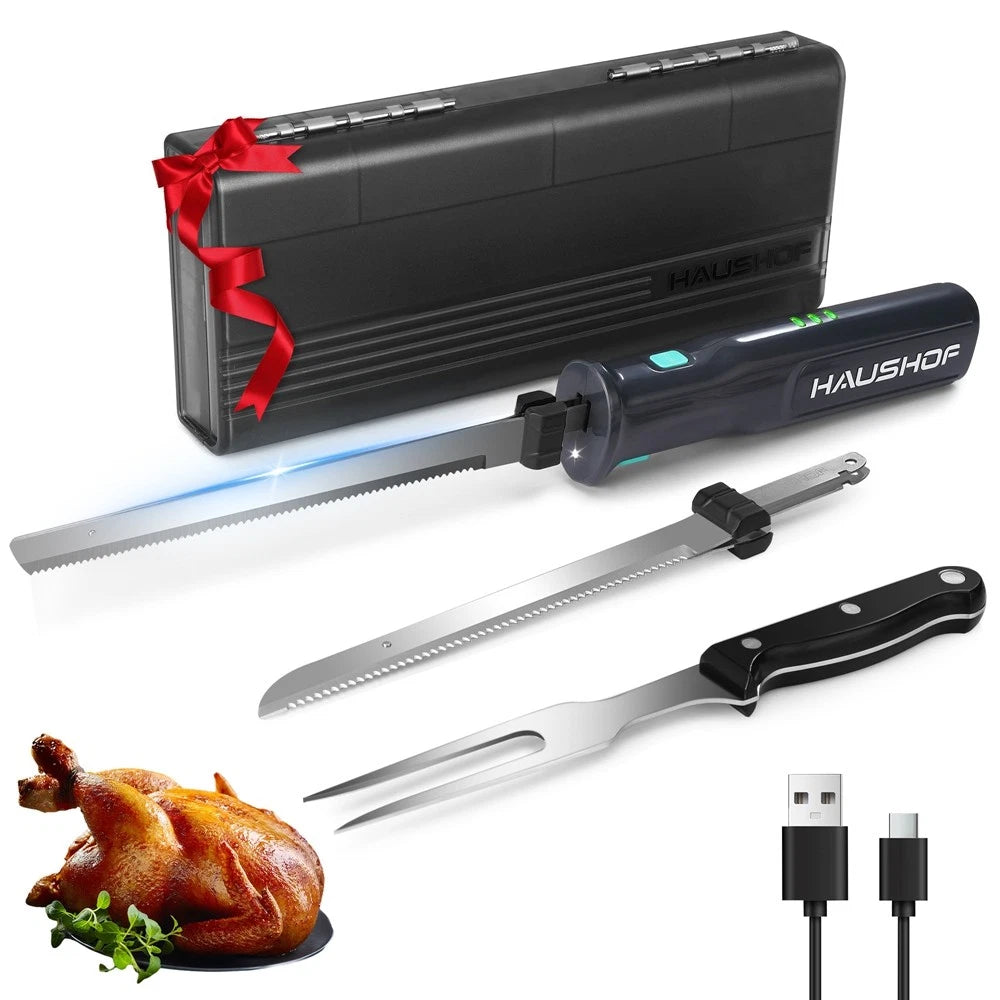 Haushof 8V Electric Cordless Knife Sets For Meat Slicing Carving