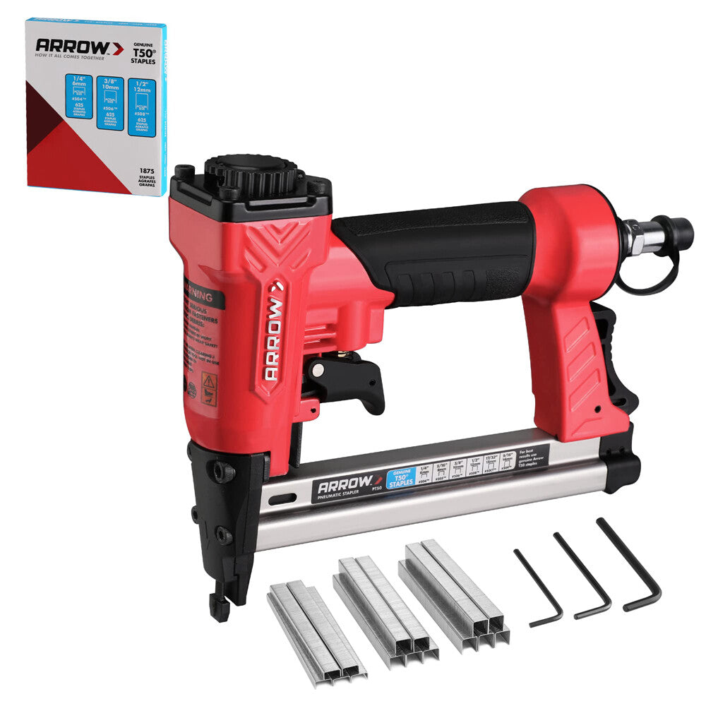 Arrow Pneumatic Staple Gun, Oil-Free Upholstery Stapler 1/4"