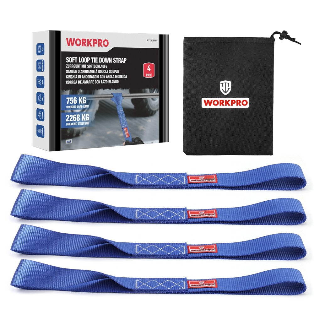 WORKPRO 4PC Heavy Duty Soft Loop Tie Down Straps 1.6"x17" 5000lbs