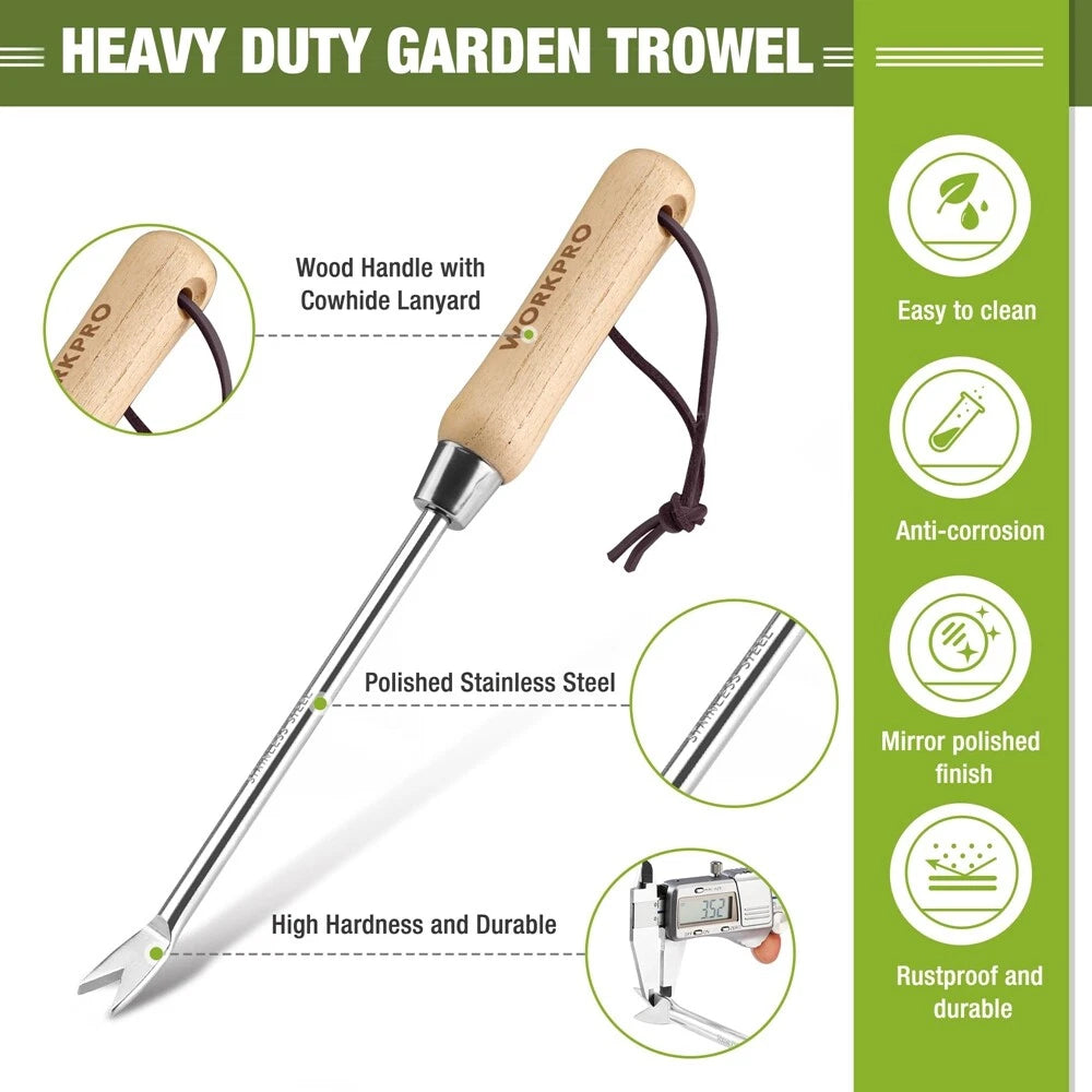 Workpro Polished Stainless Steel Garden Weed Remover Tool With Wood