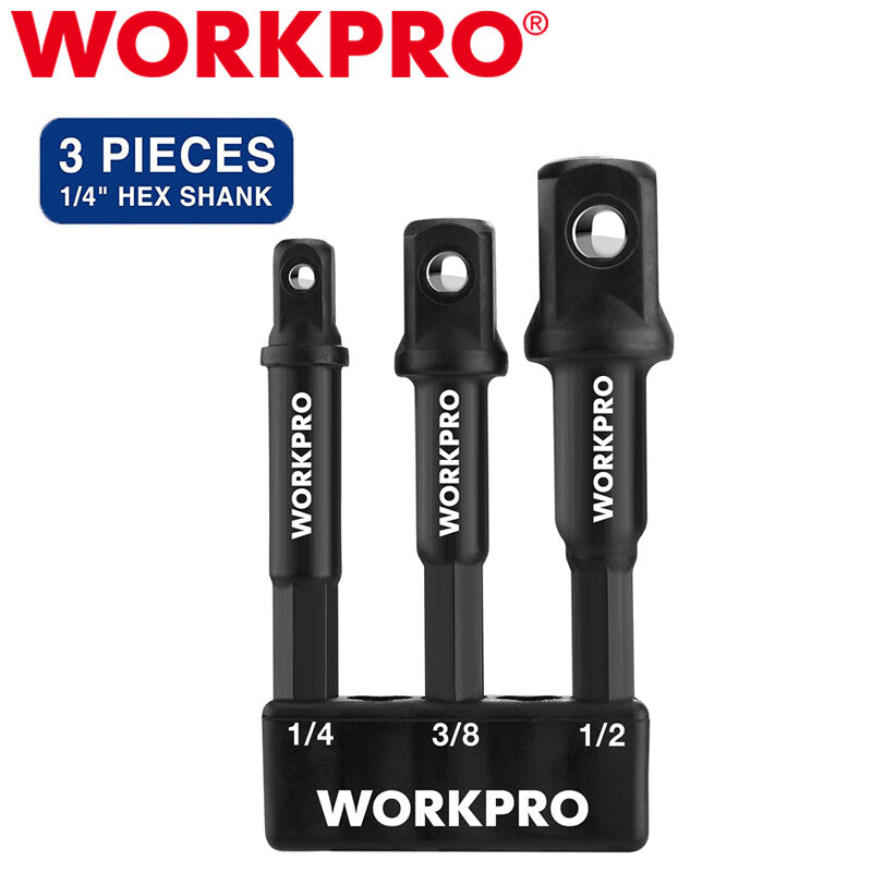 WORKPRO 3PCS Socket Adapter Extension Sets 1/4 3/8 1/2-Inch Drive 1/4"