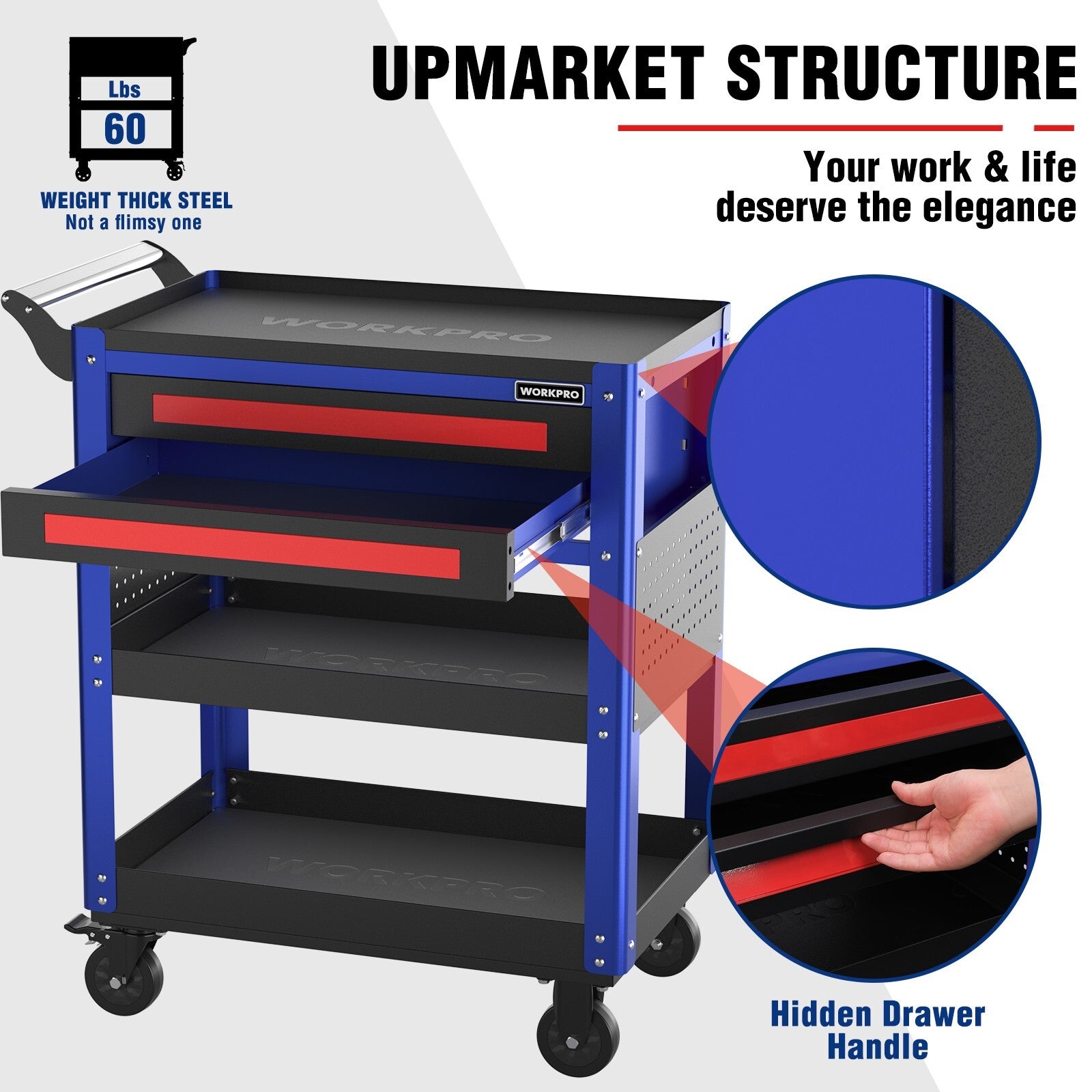 WORKPRO 28" 2-Drawer Rolling Tool Cart by WORKPRO
