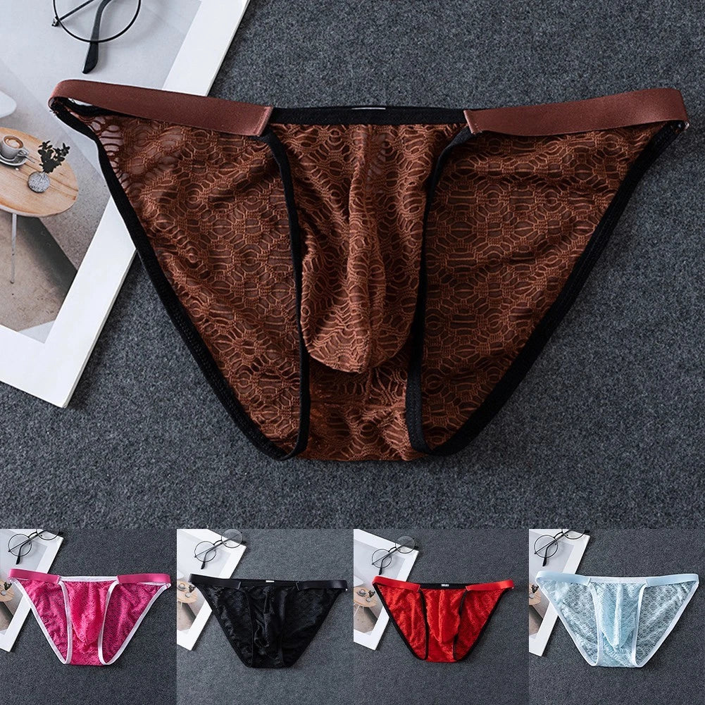 Men Mesh Underwear Jacquard Briefs Low-rise Jacquard Mesh Stretch