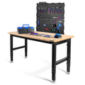 WORKPRO 60" Adjustable Workbench &amp; 2 Pack Metal Pegboard Rubber Wood Workstation