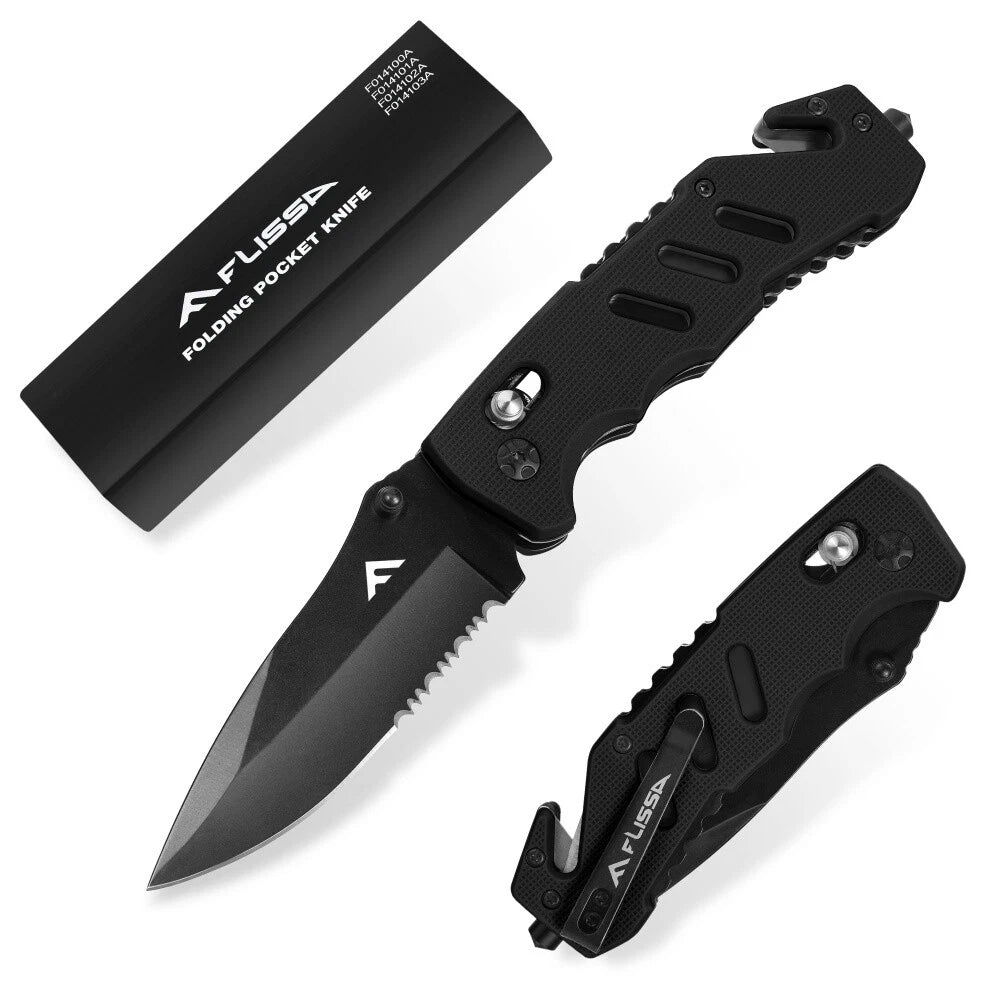 Flissa Folding Pocket Knife Glass Breaker Seatbelt Cutter Survival