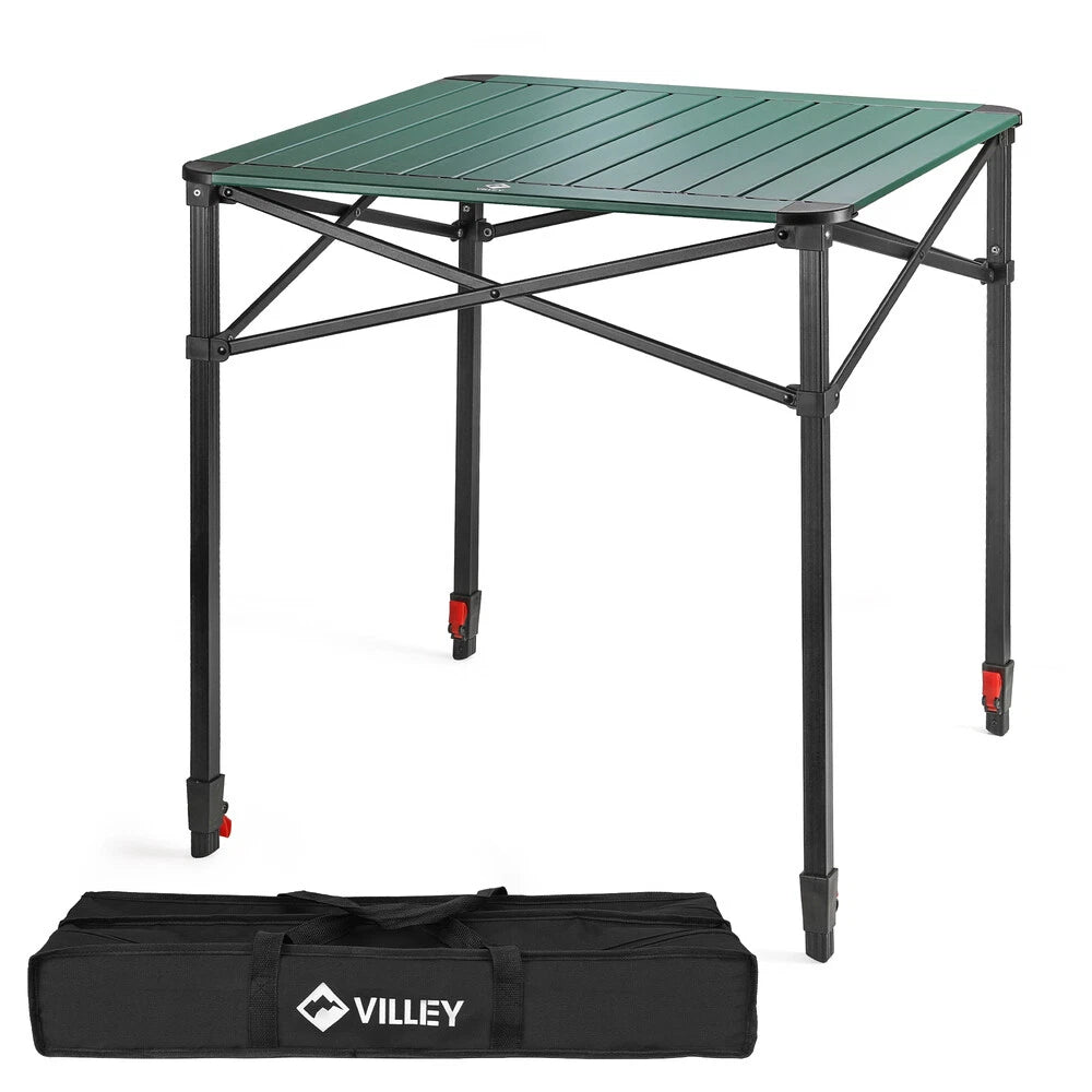 VILLEY Adjustable Folding Camping Square Table w/Bag Lightweight Aluminum Tables