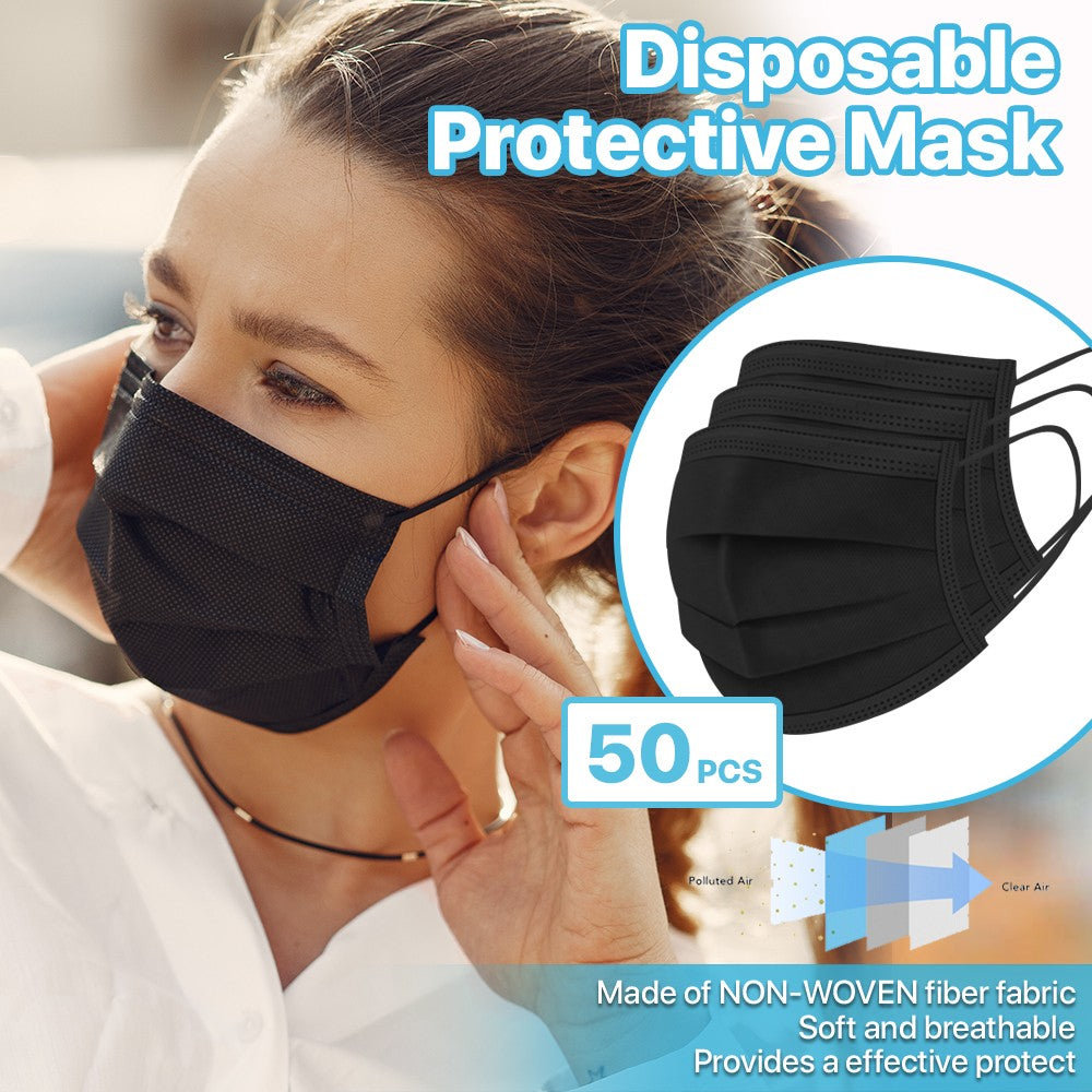 [50 Pcs] 3-Ply Disposable Face Masks Non-Medical Surgical Mouth Cover