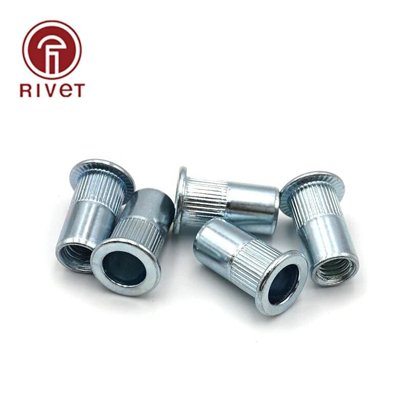 Zinc Plated Carbon Steel Knurled Nuts Flat Head Threaded Rivet Insert