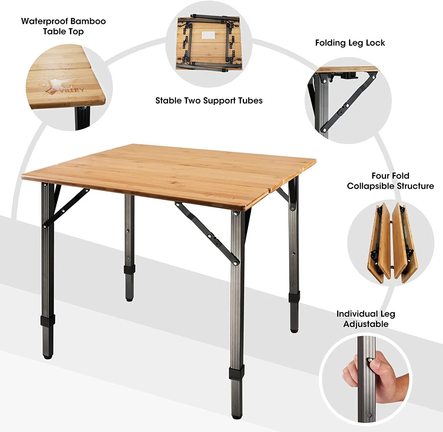 Villey Bamboo Folding Camping Table Heavy Duty | Built Supply Co