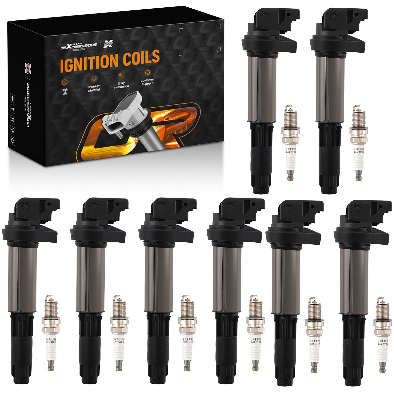 8x Ignition Coil & Spark Plug for BMW 745i 745Li 545i 645Ci 2002-2005