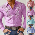 Retro Floral Print Long Sleeve Shirt For Men Stretch Polyester