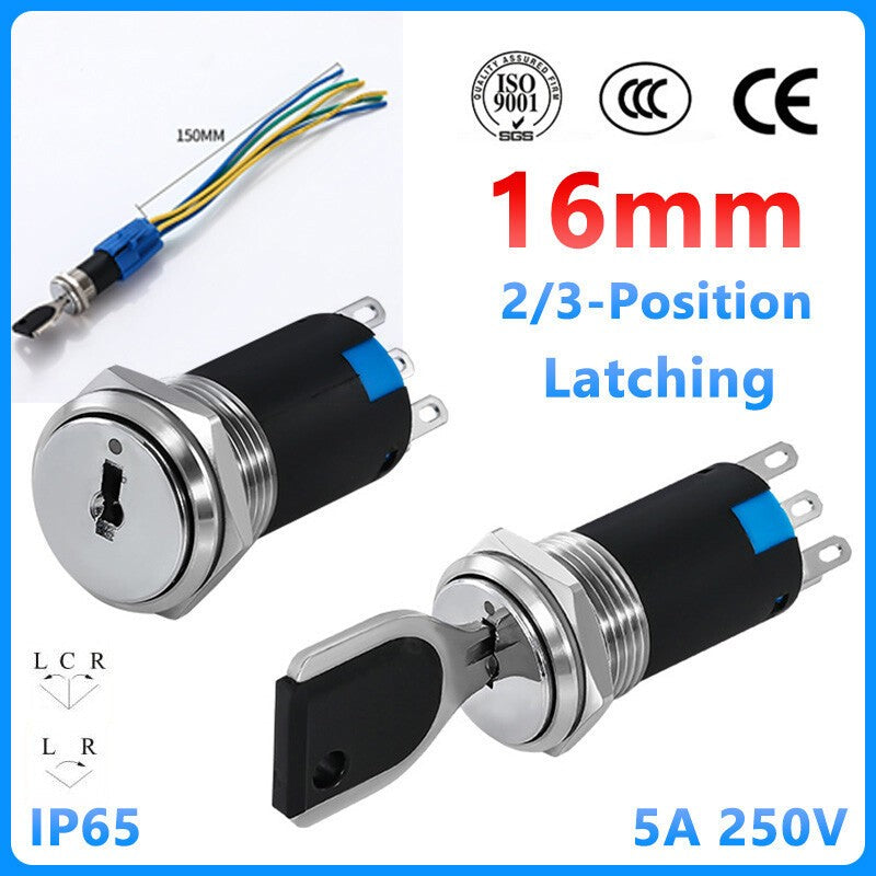 16mm Rotary Key Switch Latching Selector Lock ON/OFF