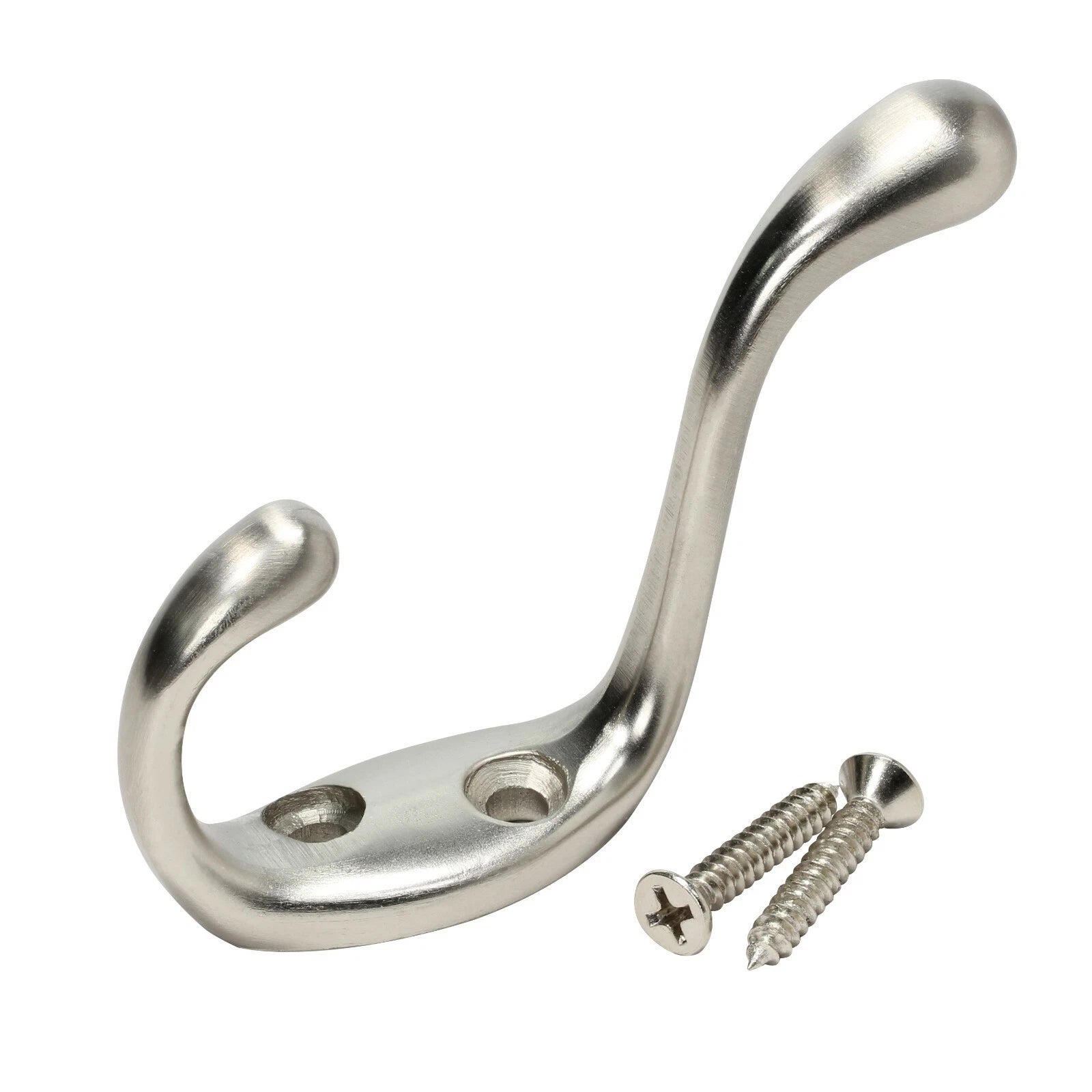 Rok Heavy Duty Brushed Nickel Home Wall Closet Towel Coat Double Hook