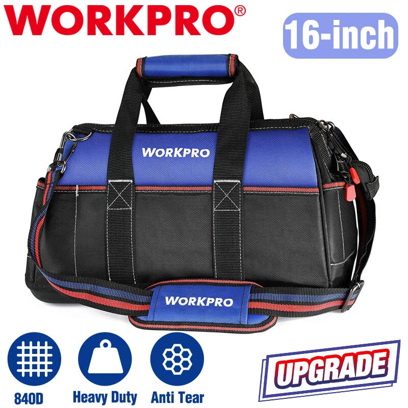WORKPRO Wide Mouth Tool Bag Heavy Duty Tool Storage Bag w/Shoulder Strap 16-inch