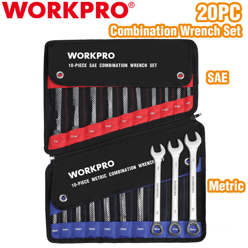 WORKPRO 20PC 2-IN-1 Combination Wrench Set SAE Metric 12-Point