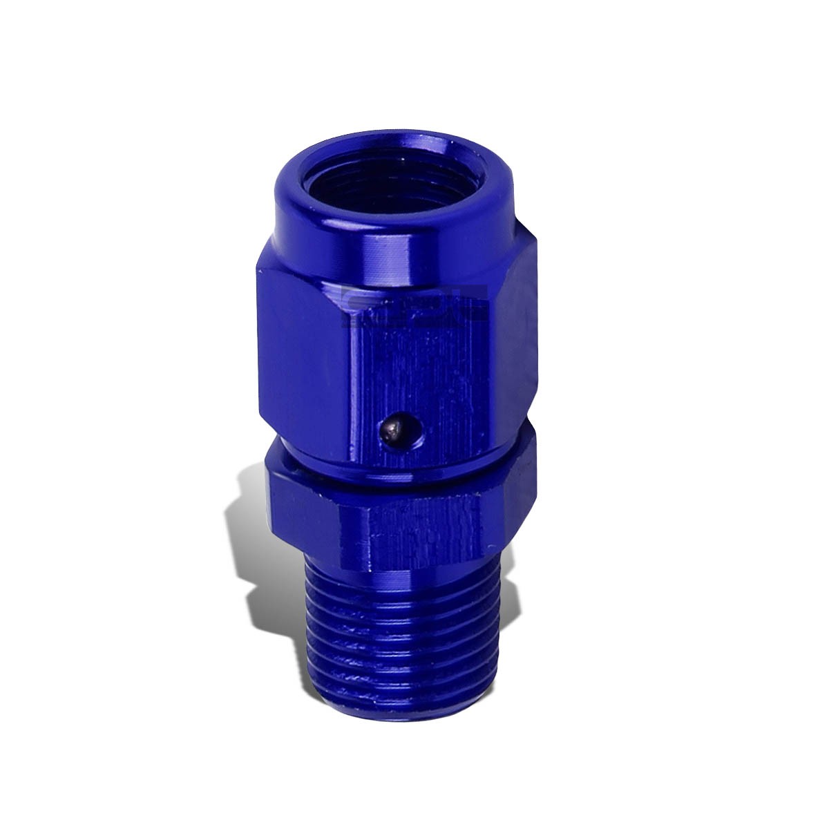 3-An Female Flare To 1/8" NPT Male Blue Aluminum B-Nut Swivel Coupler