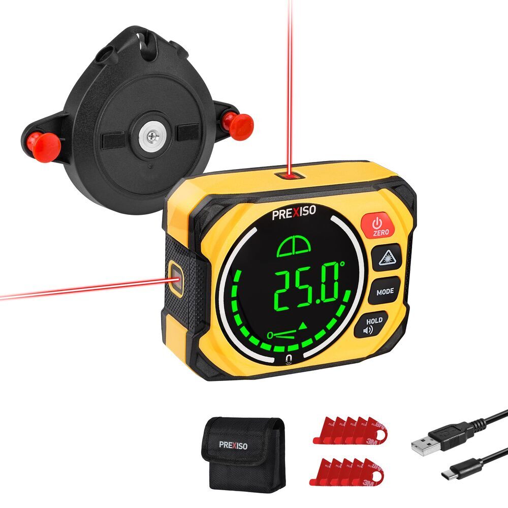 PREXISO 3-in-1 Digital Angle Gauge Magnetic Laser Level with Wall