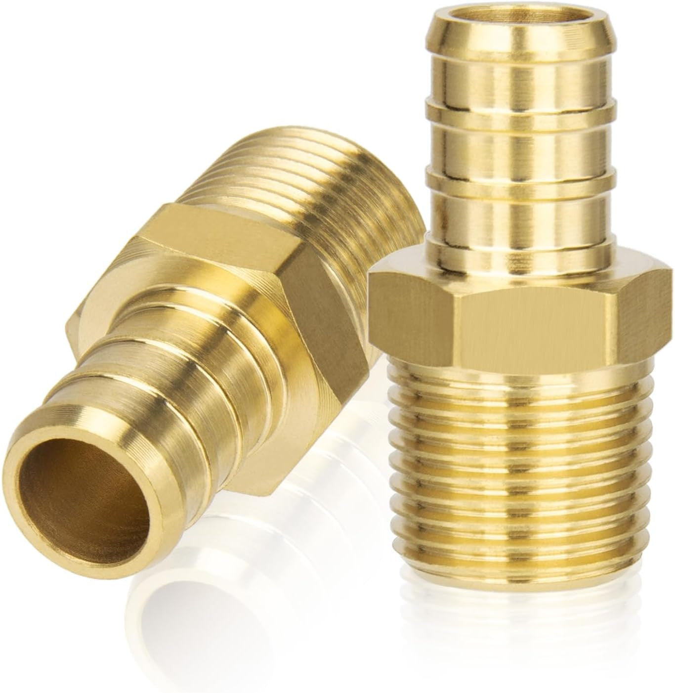 2-Pack Brass 1/2" PEX to 3/8" NPT Male Connector Fitting, Lead-Free