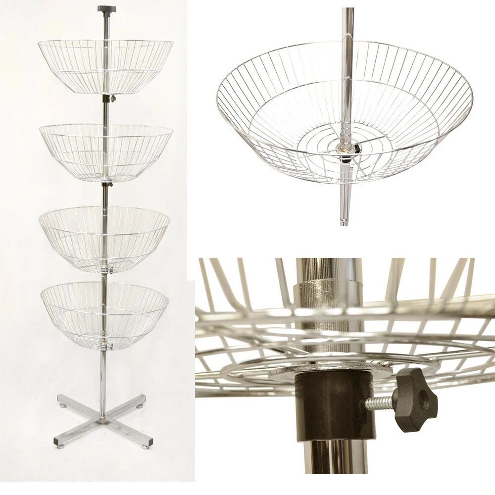 63 Inch High 4 Basket Display Wire Floor Tier Spinner Rack Dump Bin
