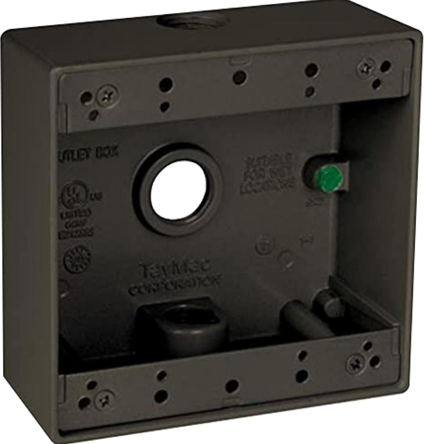 2-Gang Weatherproof Box, Three 3/4 In. Outlets, Bronze