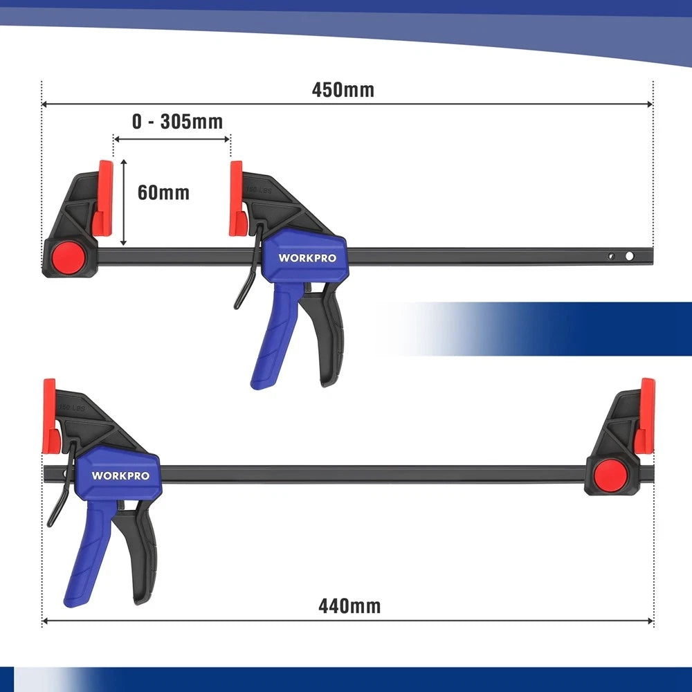 WORKPRO 2PC 12" Light Duty Bar Clamp One Hand Quick-Release Wood F ClampSpreader