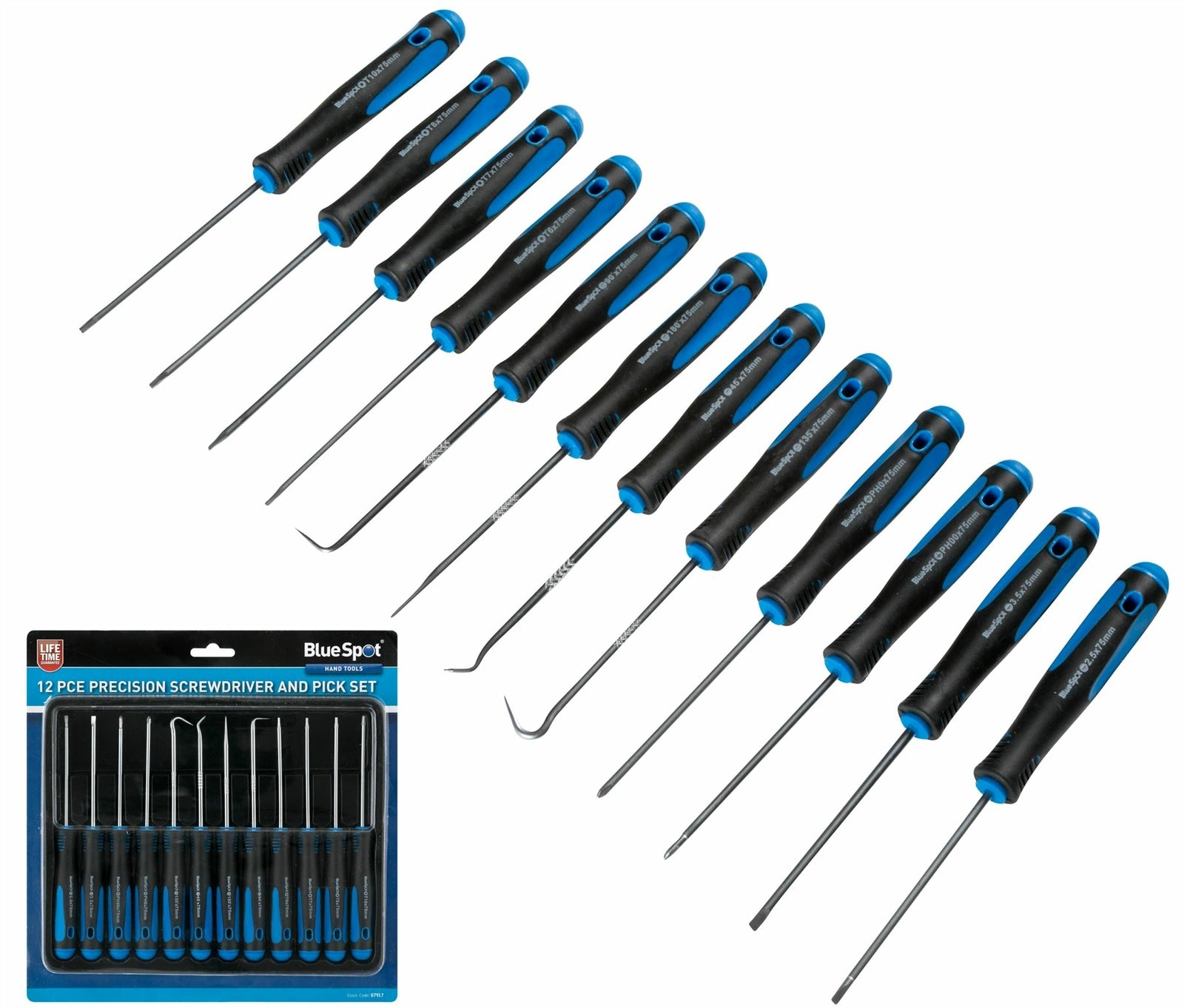 Bluespot 12pc Pick And Hook Set Plus Precision Screwdriver Torx Flat & PhillipsO
