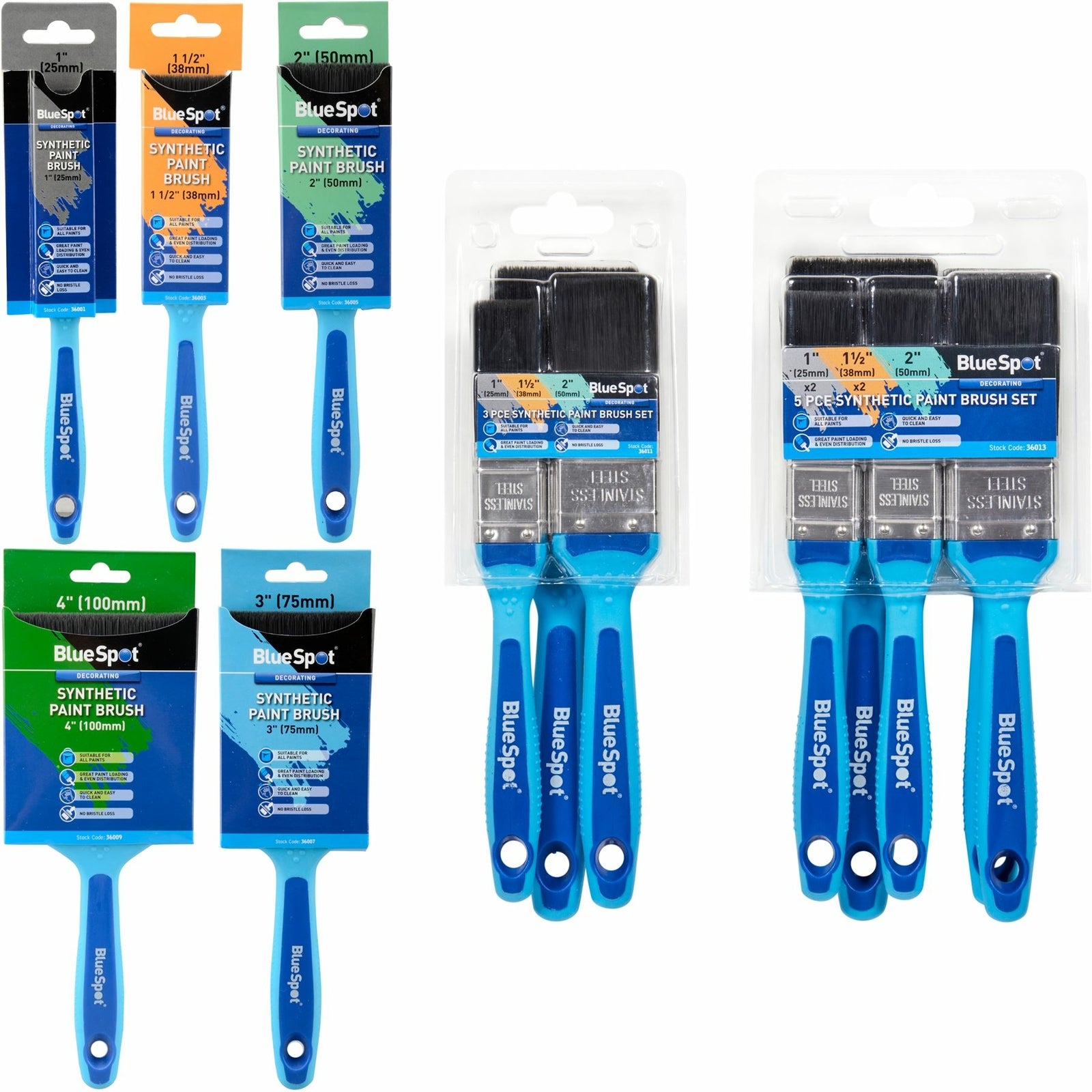 BlueSpot Synthetic Soft Grip Paint Brushes