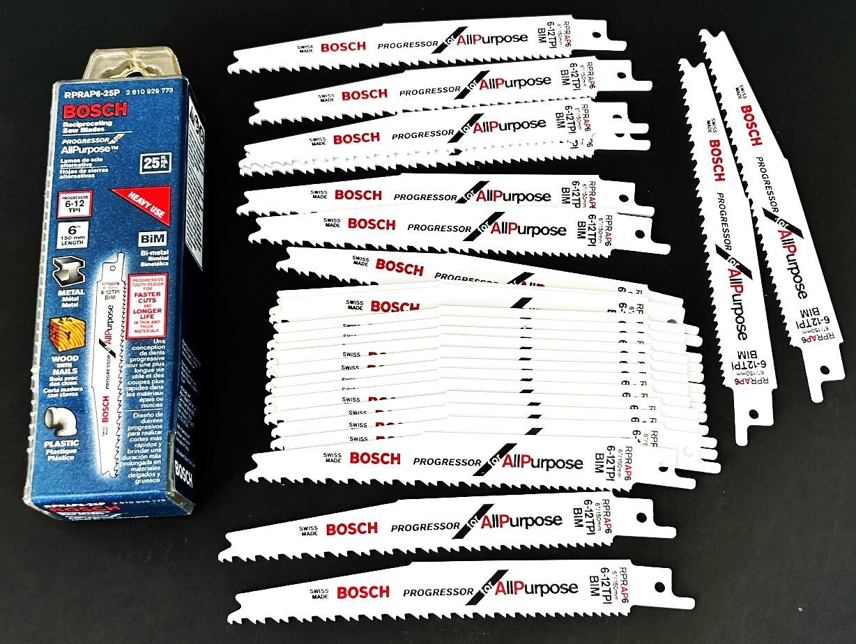 25 BOSCH 6" RECIPROCATING SAW BLADES 6-12TPI BI-METAL SAWSALL SWISS MADE #RPRAP6