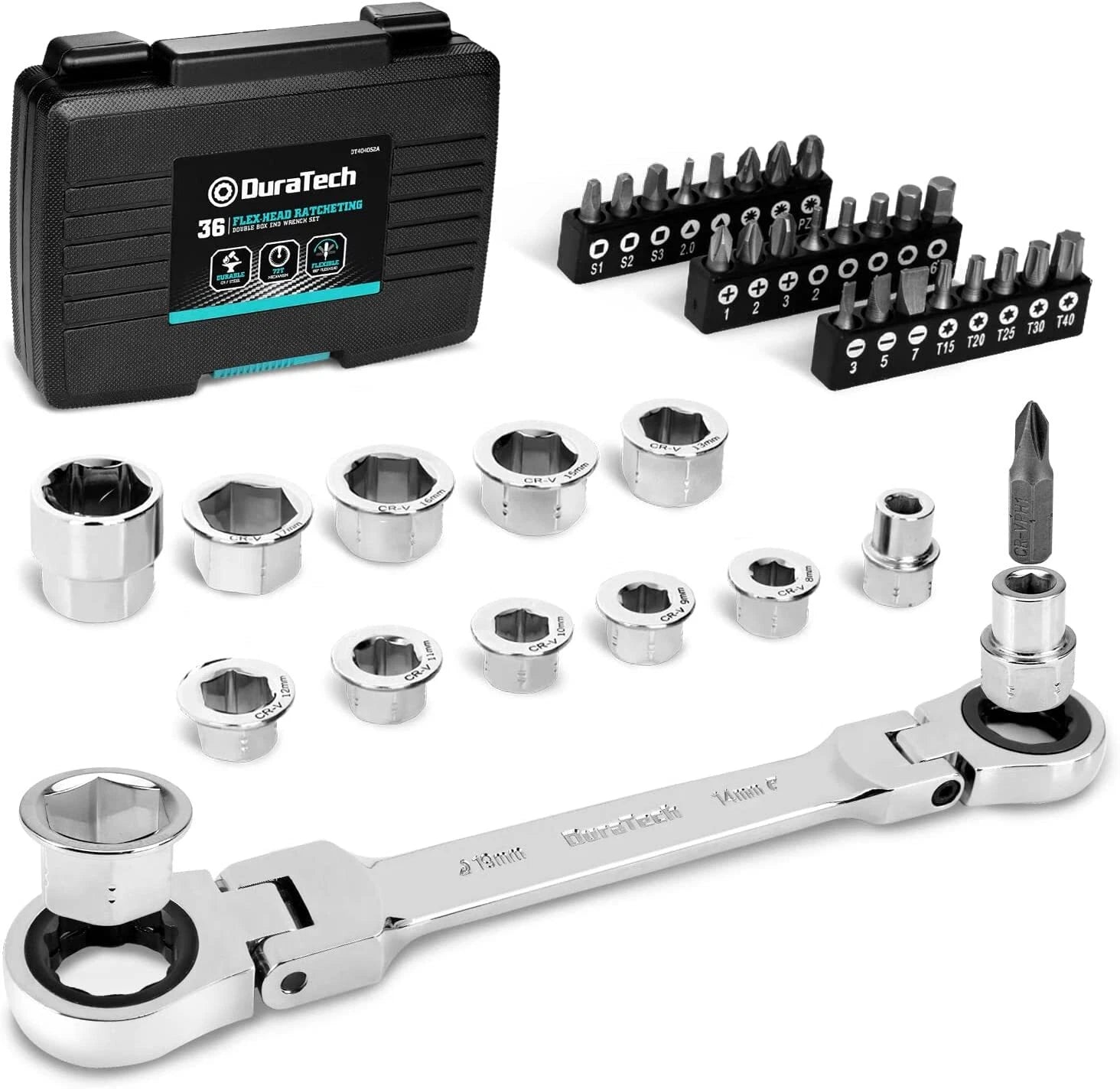 Duratech 12-in-1 Flex-head Ratcheting Wrench Set &24-in-1 Screwdriver