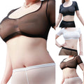 Women's Ice Silk Mesh Sheer See Through Crop Top T Shirt Blouse Tee