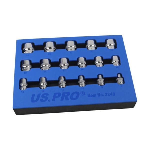 Us Pro 3/8" Drive Metric 12pt Shallow Socket Set 8–24mm Cr-v Eva Pro