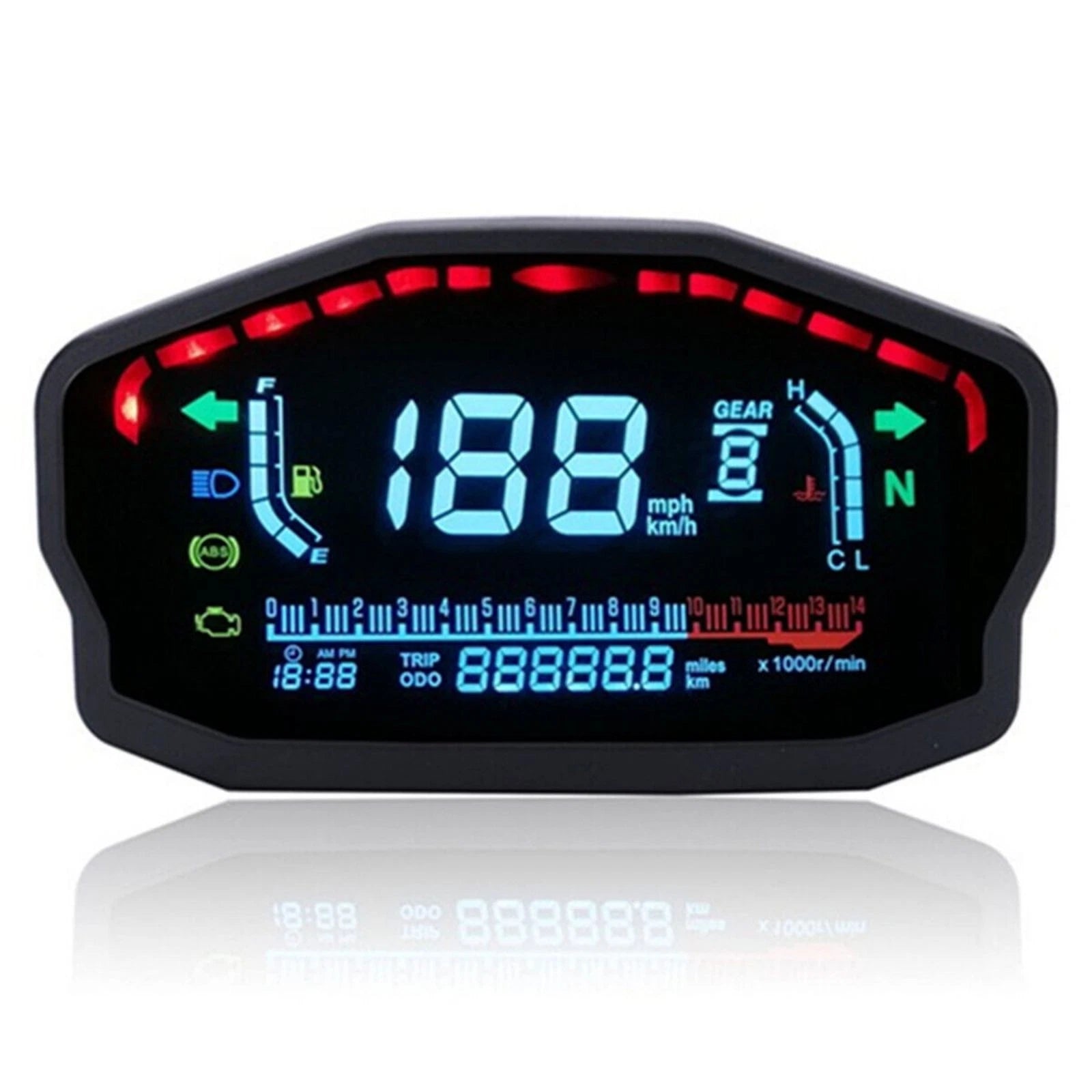 Motorcycle Speedometer Lcd Digital Tachometer Km/h Mph Gauge Dc 8-12V