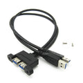 30cm Dual Usb 3.0 A Male To Usb 3.0 Female Extension Cable Panel