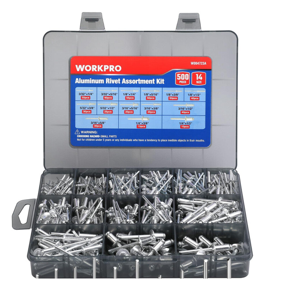WORKPRO 500PC Pop Rivets Assortment Kit Aluminum Blind Rivets 14Size